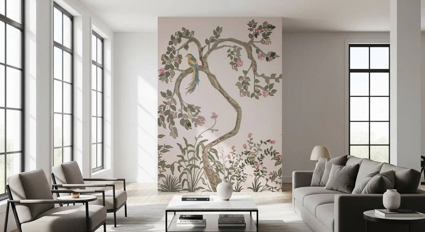 Chinoiserie Garden with Beautiful Birds  Wall Mural