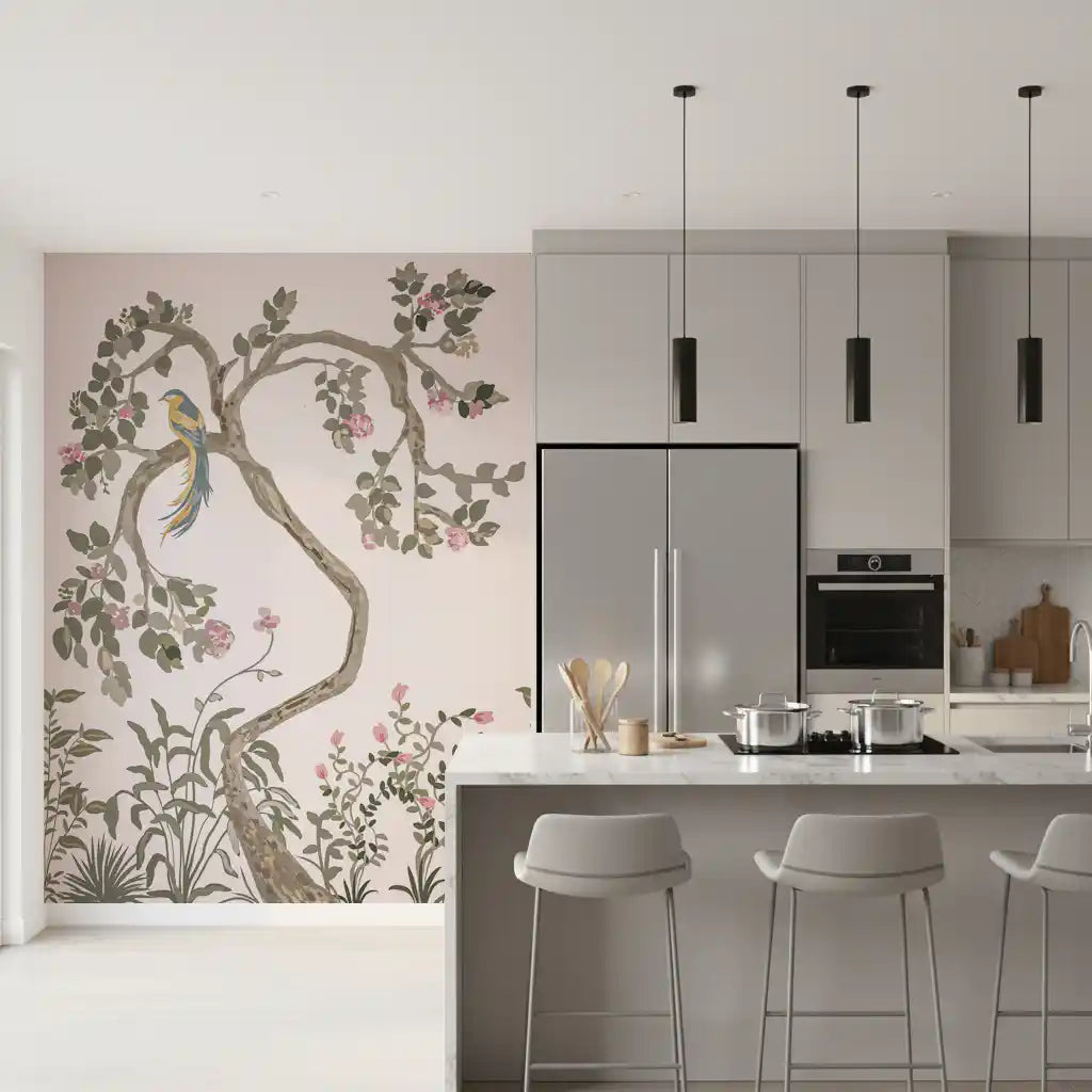 Chinoiserie Garden with Beautiful Birds  Wall Mural