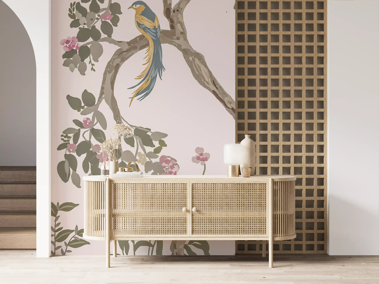 Chinoiserie Garden with Beautiful Birds  Wall Mural