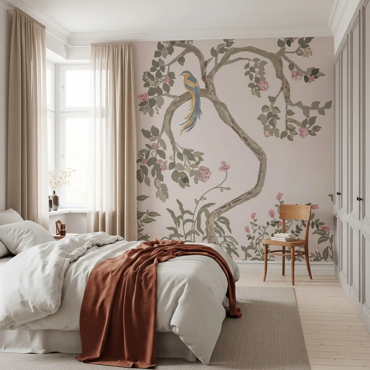 Chinoiserie Garden with Beautiful Birds  Wall Mural