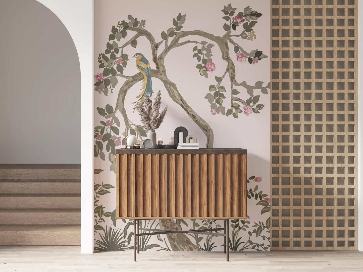 Chinoiserie Garden with Beautiful Birds  Wall Mural