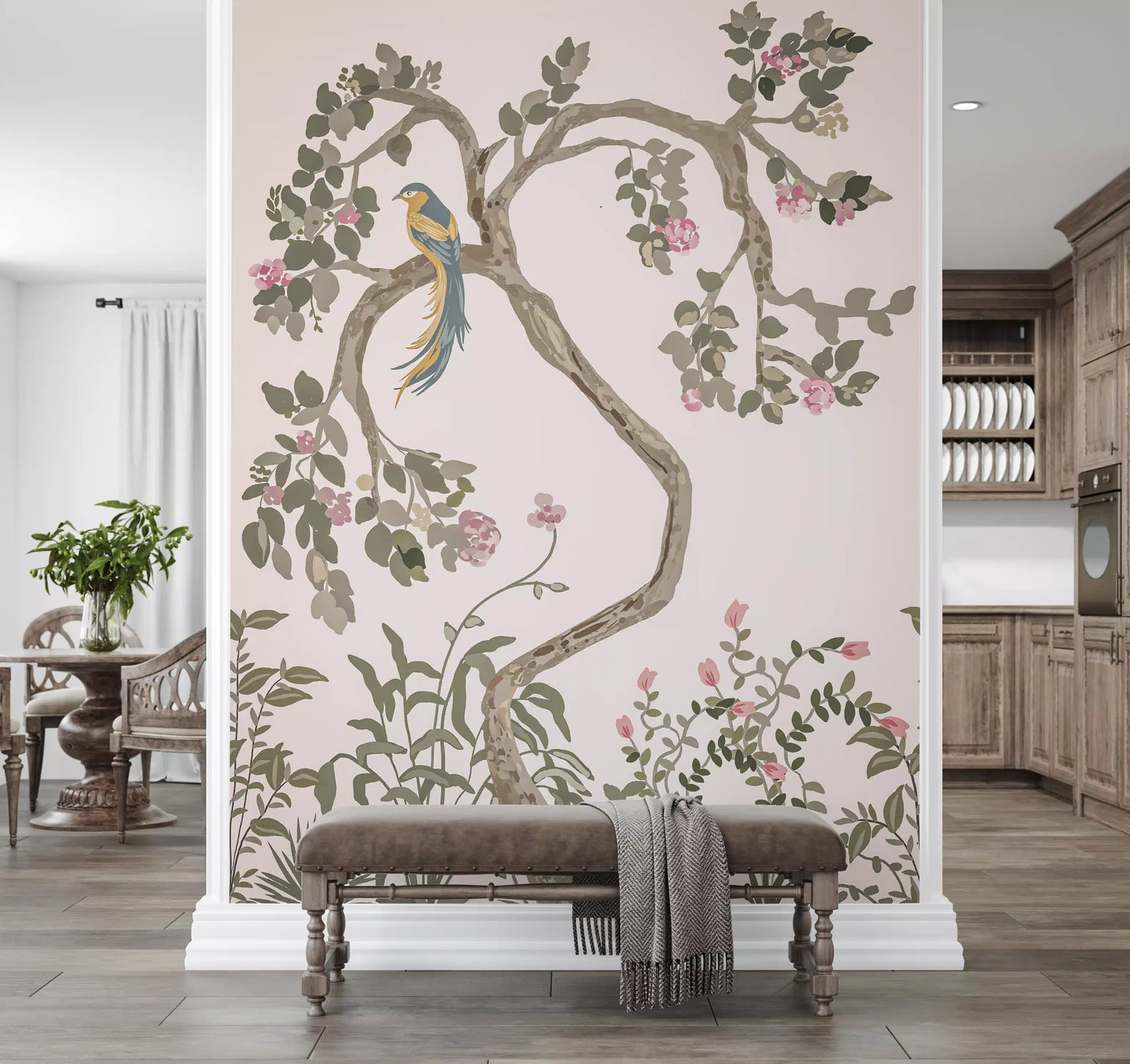 Chinoiserie Garden with Beautiful Birds  Wall Mural
