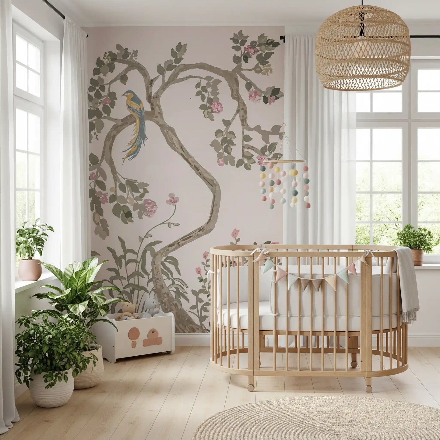 Chinoiserie Garden with Beautiful Birds  Wall Mural