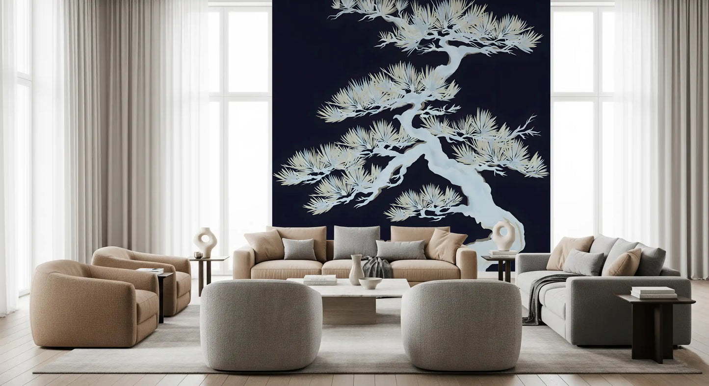 Japanese Ethereal Matsu Pine Silhouette Wall Mural