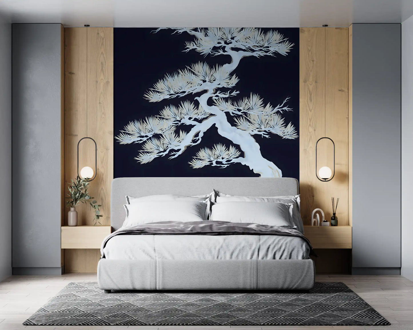 Japanese Ethereal Matsu Pine Silhouette Wall Mural