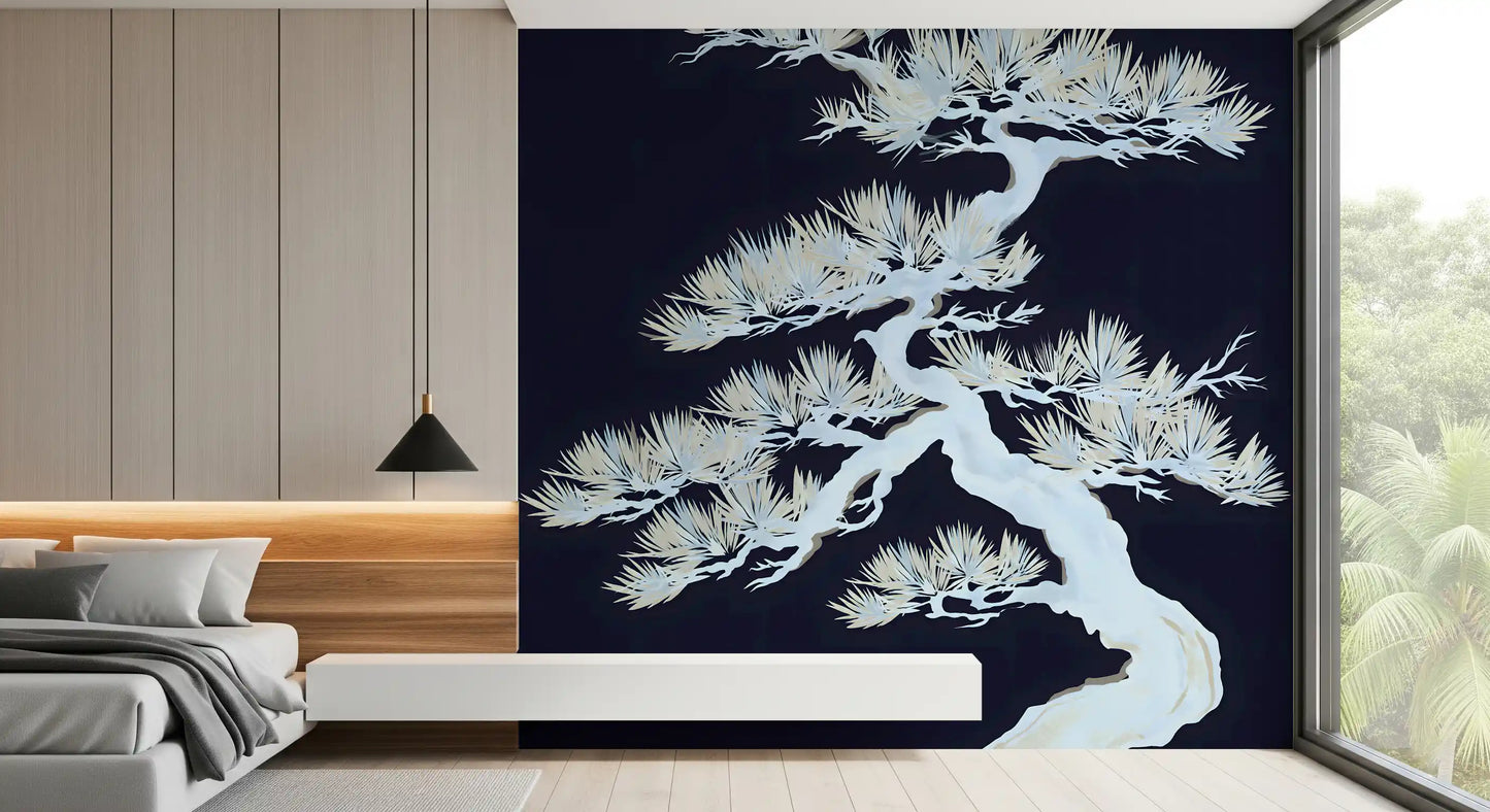 Japanese Ethereal Matsu Pine Silhouette Wall Mural