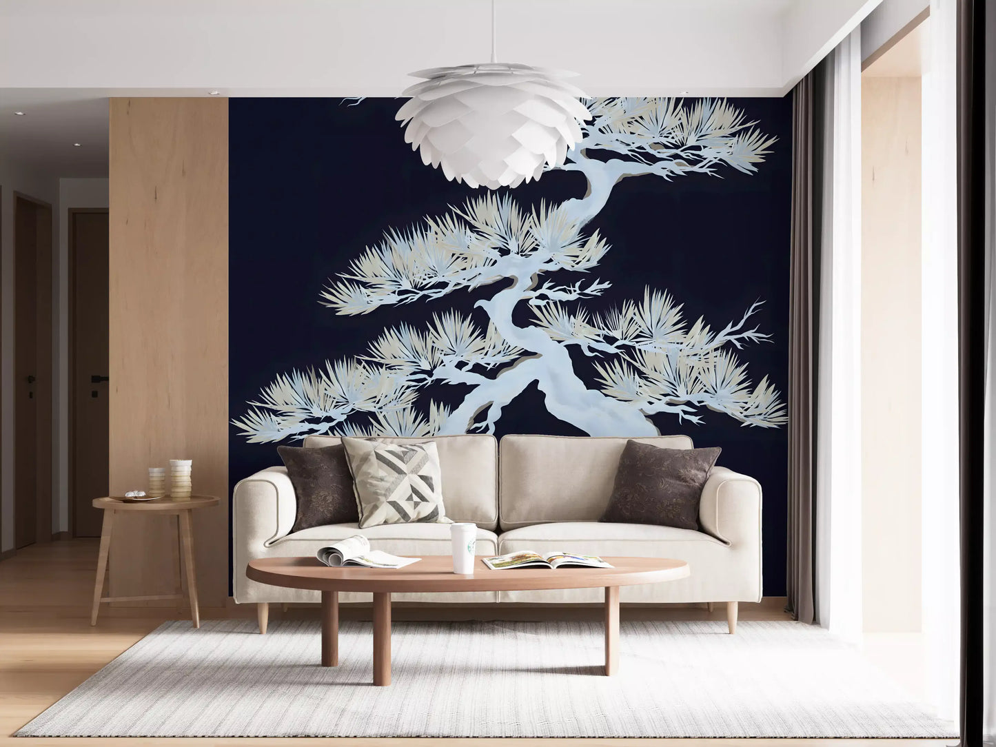 Japanese Ethereal Matsu Pine Silhouette Wall Mural