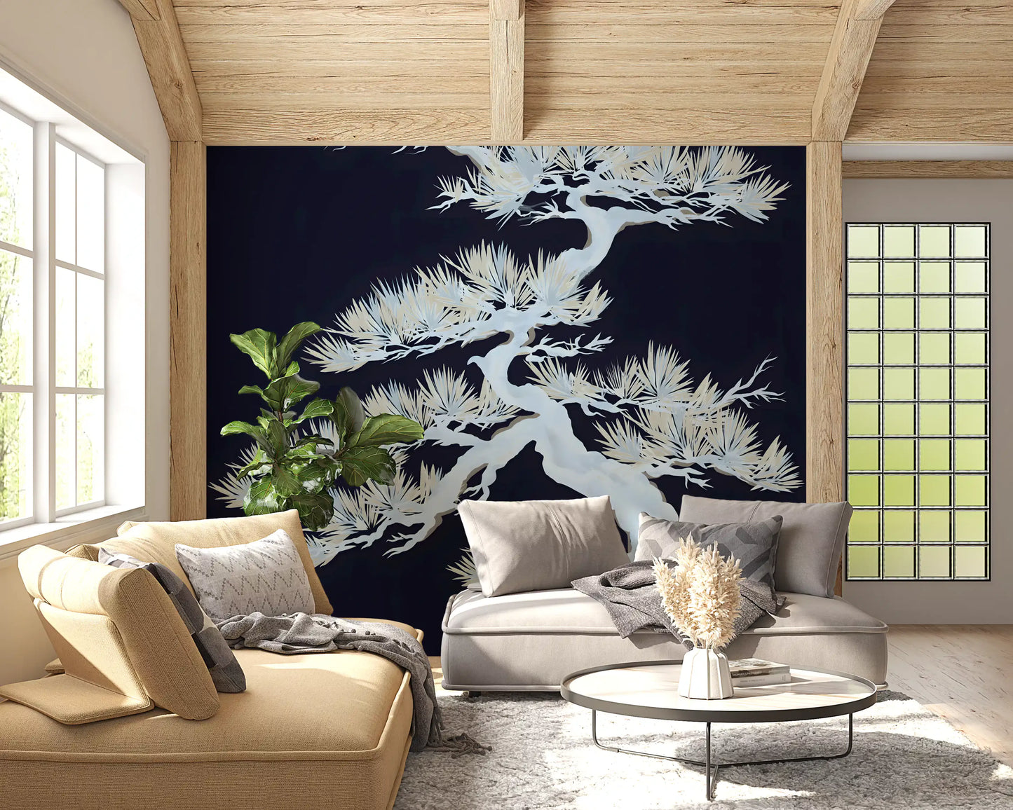 Japanese Ethereal Matsu Pine Silhouette Wall Mural