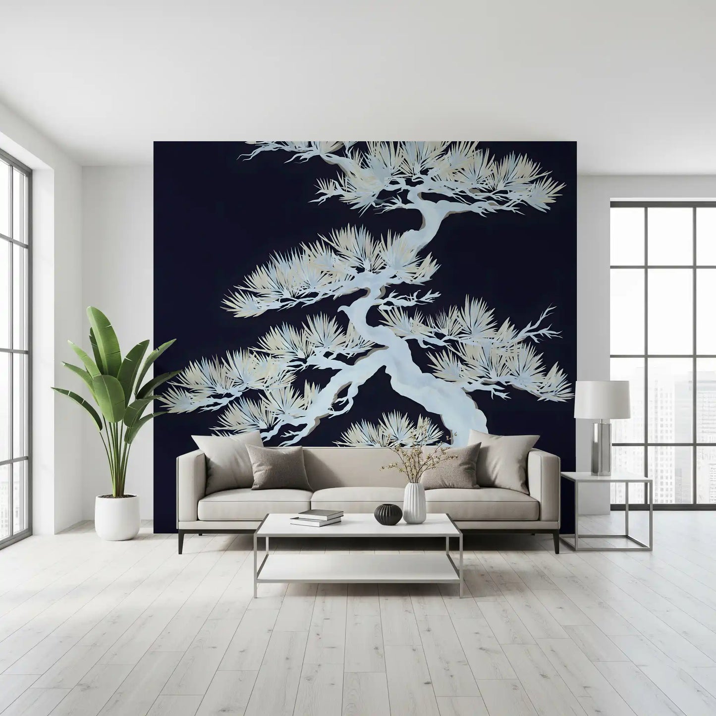 Japanese Ethereal Matsu Pine Silhouette Wall Mural