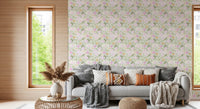 Spring blossom seamless repeat floral wallpaper on white base