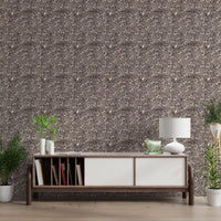 Rustic dotted wallpaper wrapping the hallway backdrops area in flowing organic clusters
