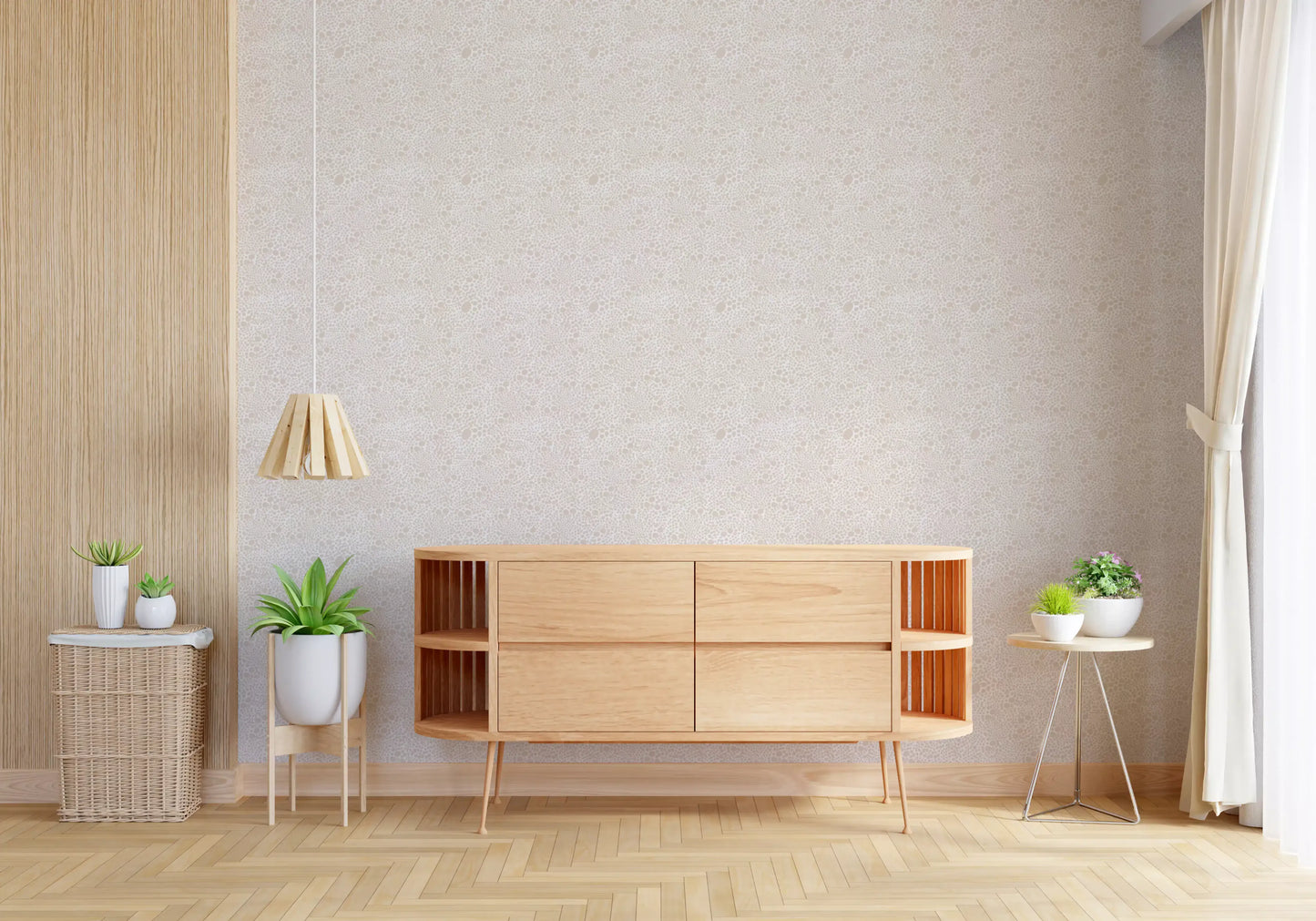 Cream and beige pebble dust abstract wallpaper showing scattered dot clusters