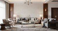 Textured neutral wallpaper with abstract pebble dots in the Living room