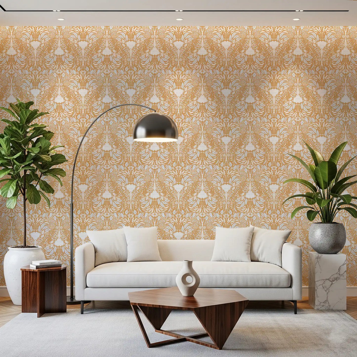 Golden Folk Floral Symmetry Wallpaper⁠