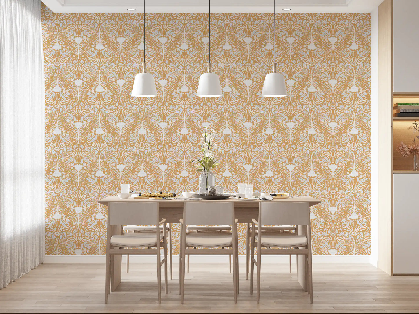 Golden Folk Floral Symmetry Wallpaper⁠