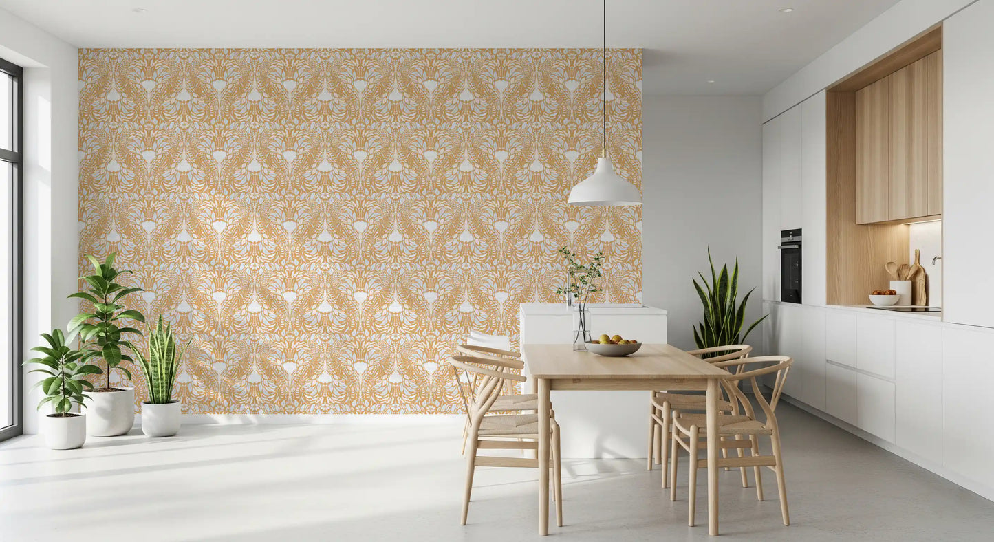 Golden Folk Floral Symmetry Wallpaper⁠