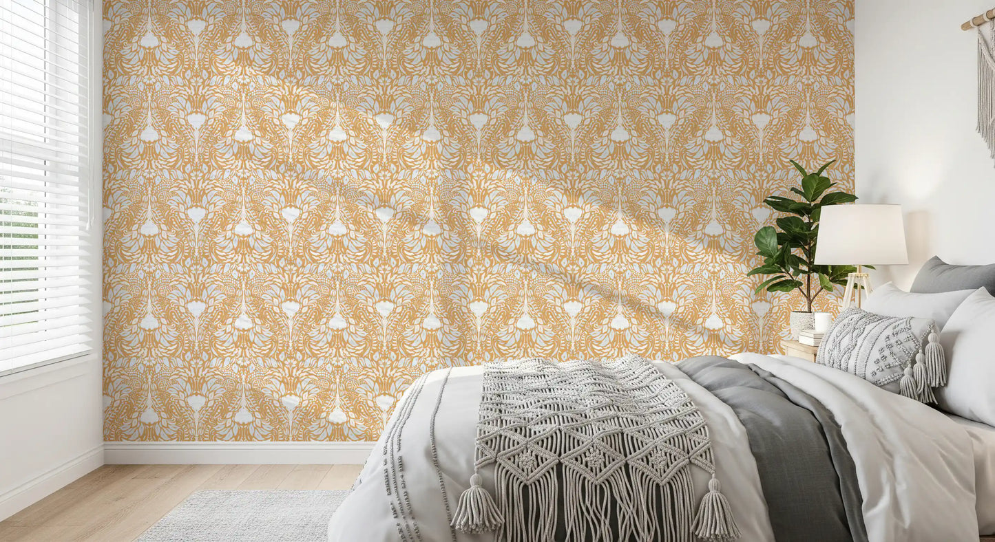Golden Folk Floral Symmetry Wallpaper⁠