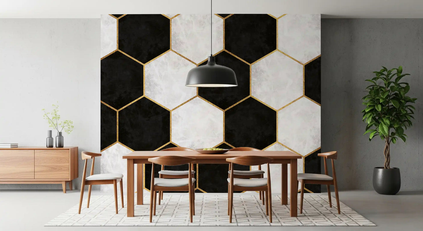 Black and White Luxe Hexagons Wall Mural