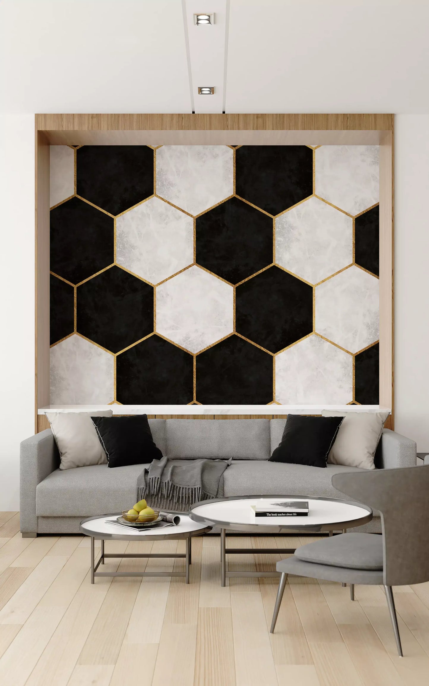 Black and White Luxe Hexagons Wall Mural