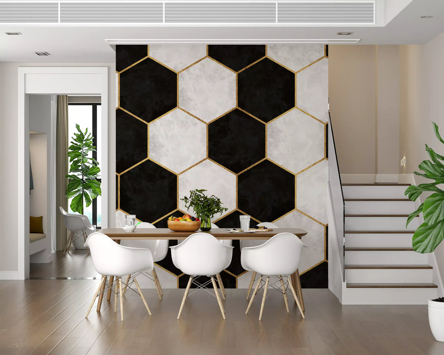 Black and White Luxe Hexagons Wall Mural