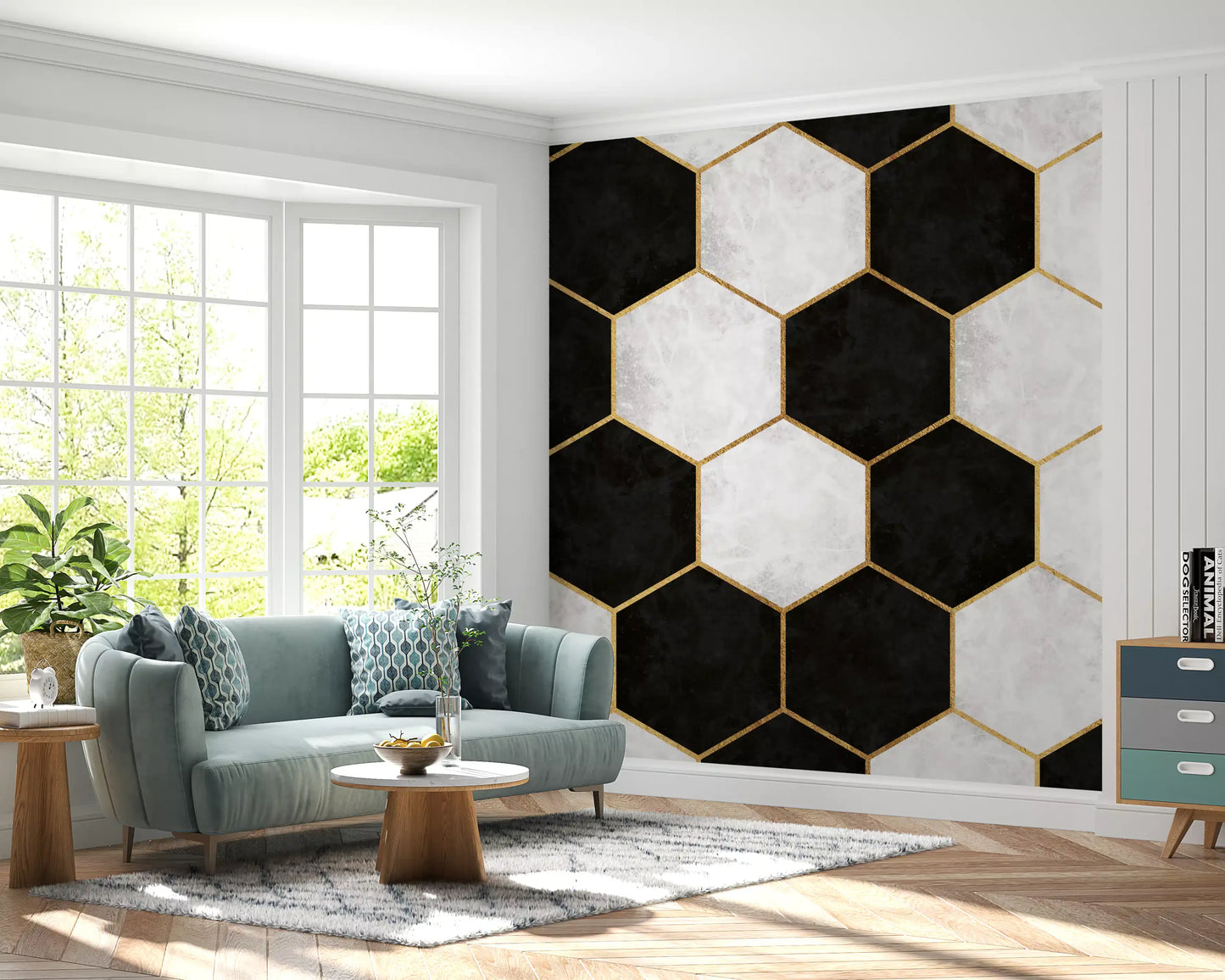 Black and White Luxe Hexagons Wall Mural