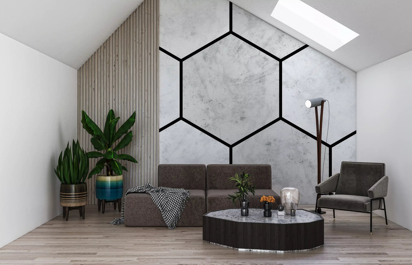 White Marble Hexagon Geometric Stone Pattern Wall Mural