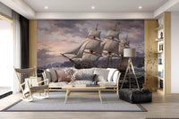 Living Sitting room paired with a maritime ship wall mural for a quiet, atmospheric mood.