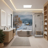 A golden-leaved tree stands tall on a snowy slope in this winter wall mural