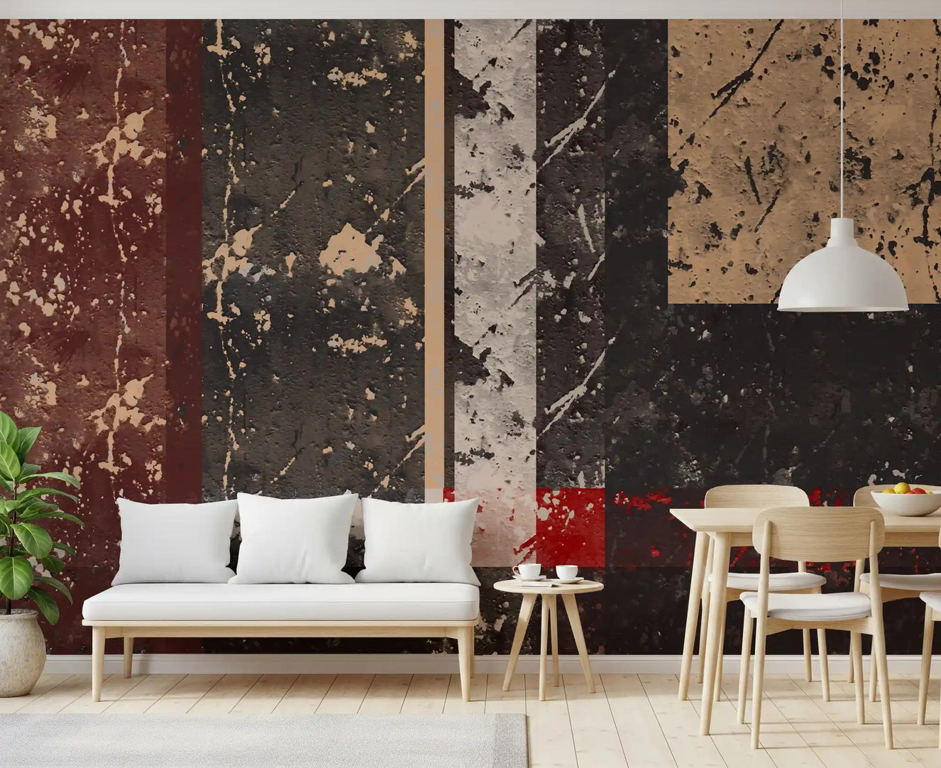 Urban Canvas Abstract Wall Mural styling the focal wall of a Dining room 