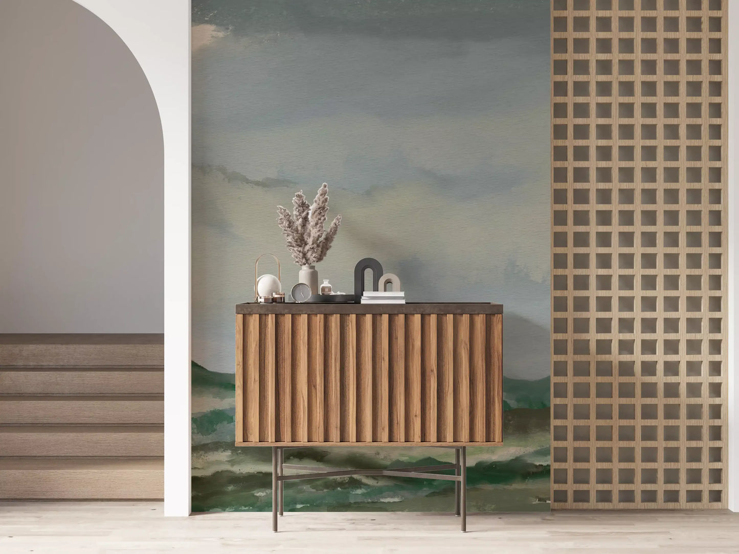 hallway backdrop finished with hillside horizon wall mural