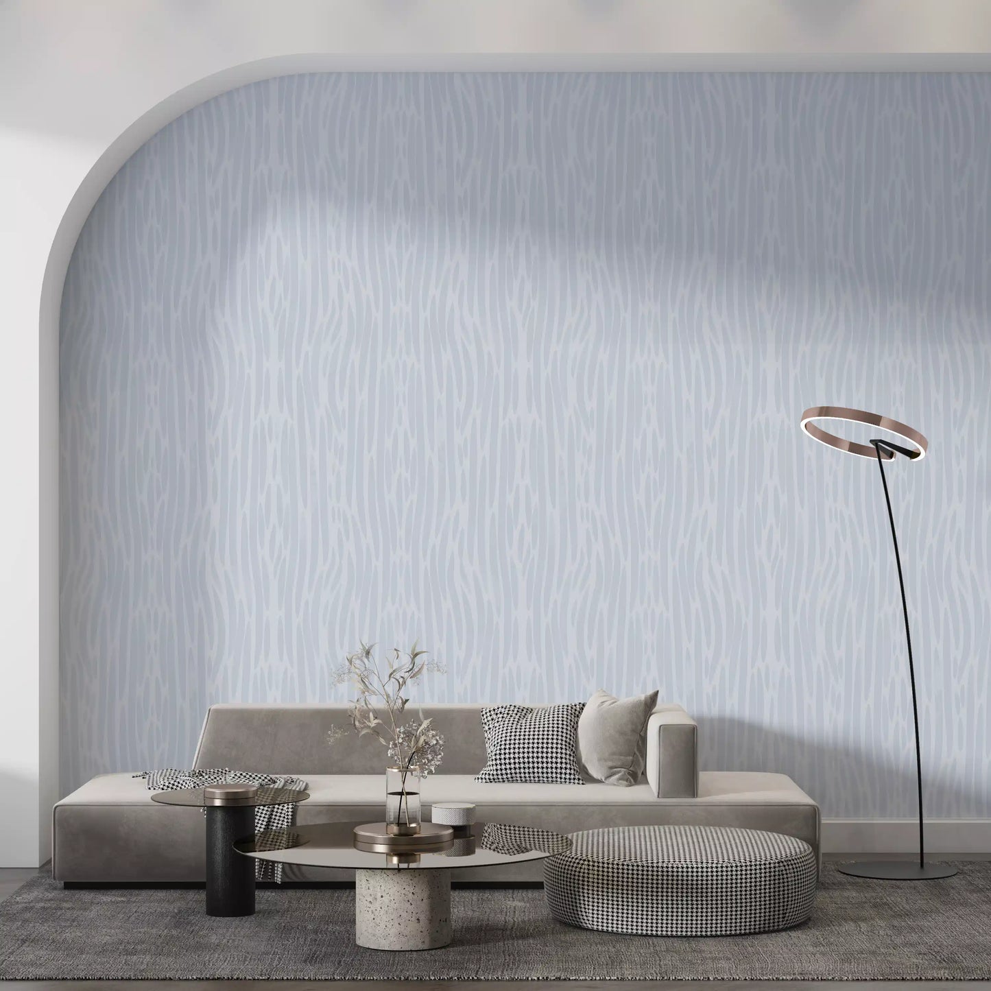 Vertical watercolor strokes flow softly across Subtle Gray Flow wallpaper.