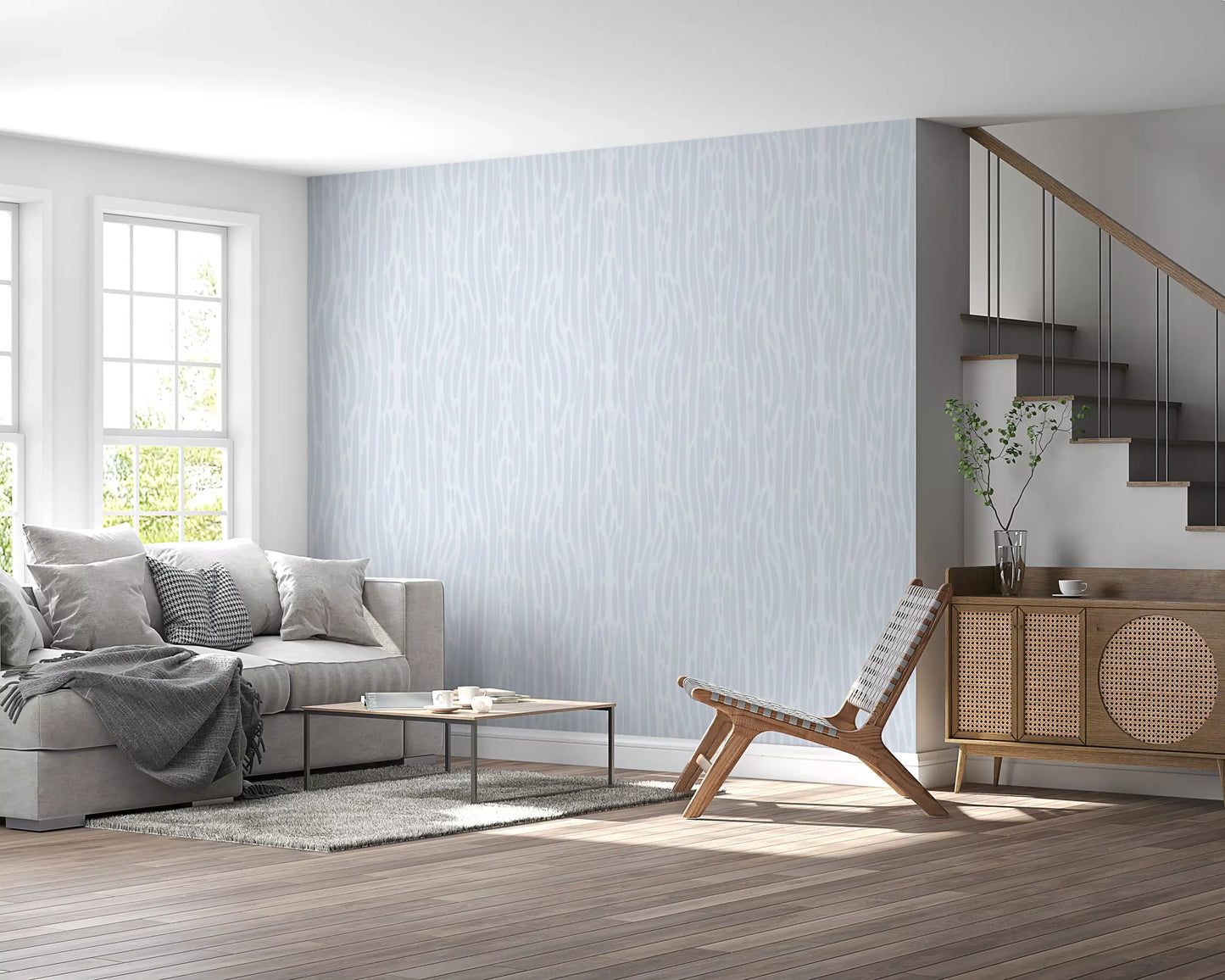 Pale blue and white tones layer through Subtle Gray Flow wallpaper pattern.