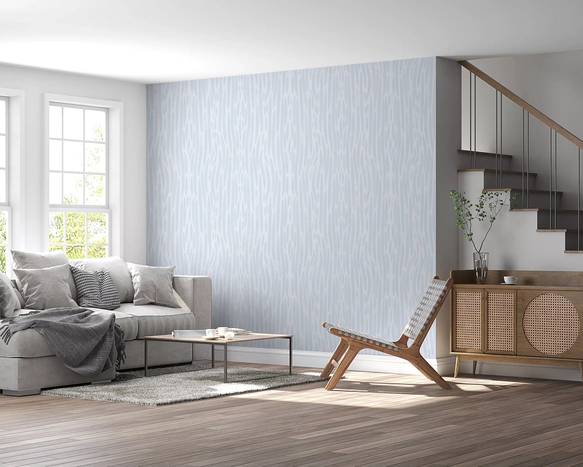 Pale blue and white tones layer through Subtle Gray Flow wallpaper pattern.