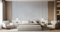 bedroom set against pale Subtle Gray Flow wallpaper with soft texture.