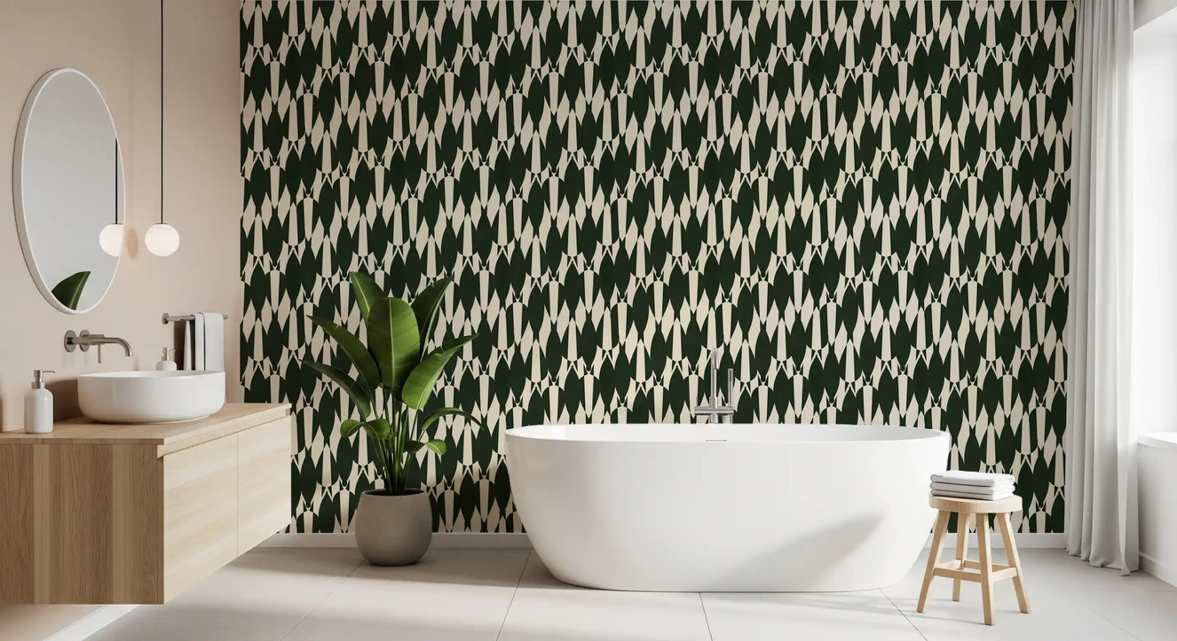 Modern Crest Pattern Green Cream  Wallpaper⁠