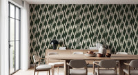 Tall angular crowns lock vertically in formation on the geometric crest wallpaper field