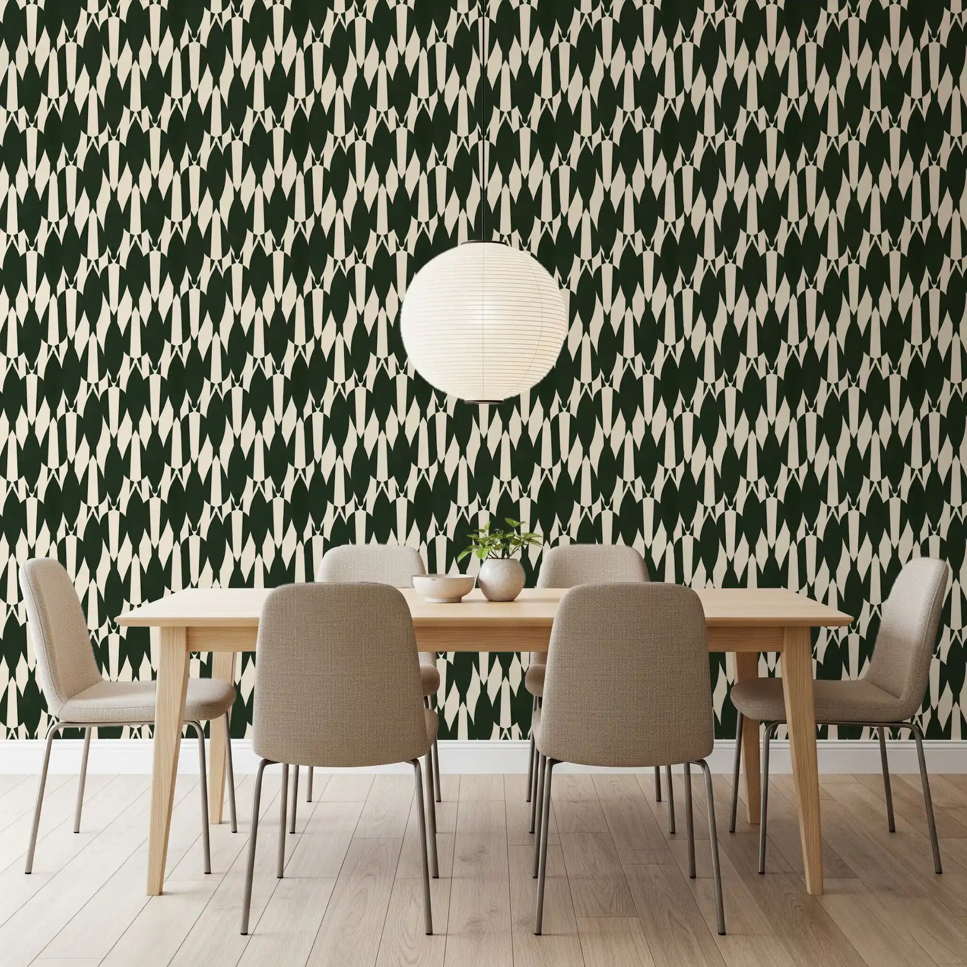 Repeating chevron crests build continuous line down the modern geometric wallpaper