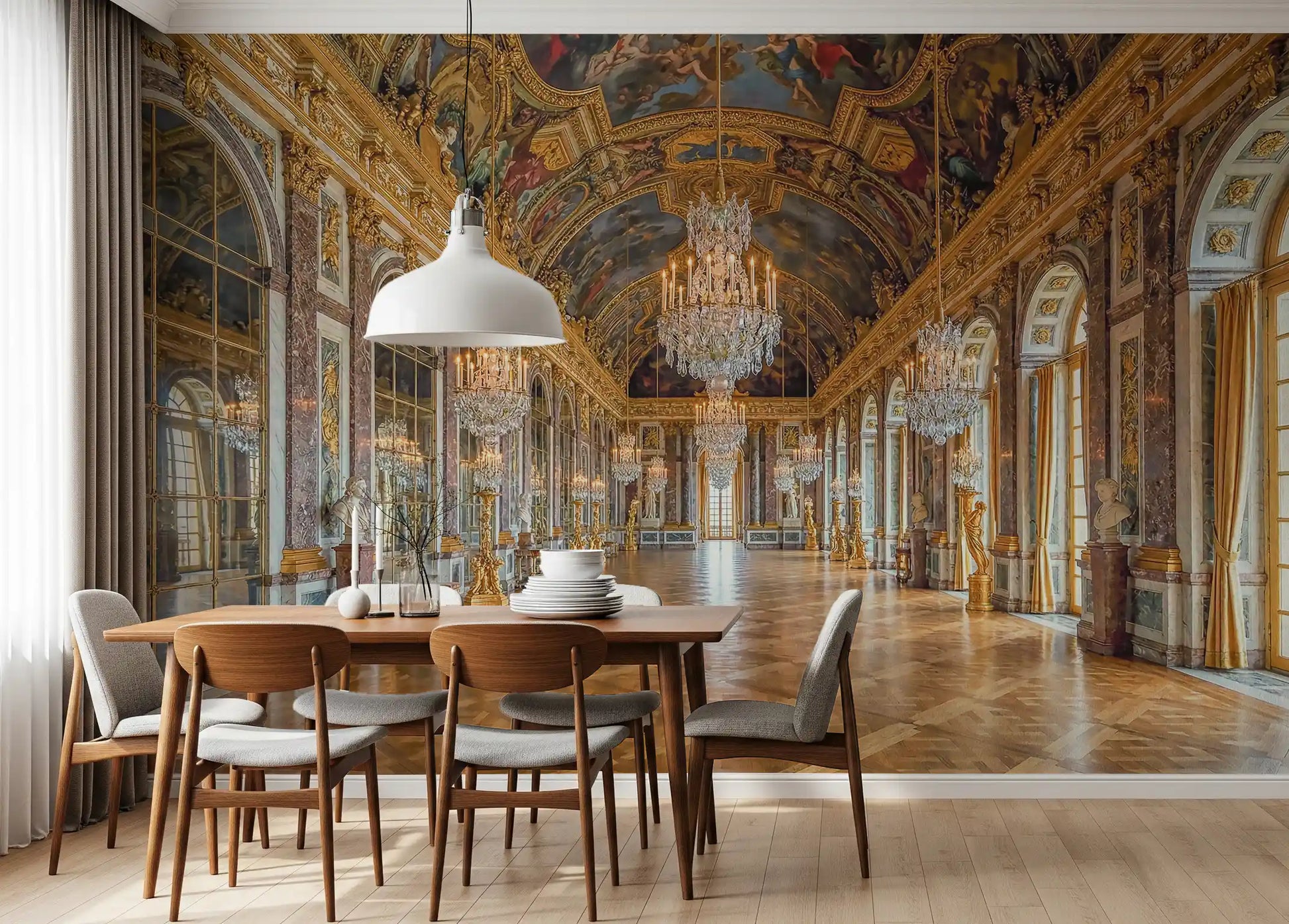 Painted mythological ceiling scenes in the Versailles Palace wall mural