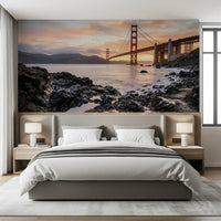 Rocky shoreline and Golden Gate wall mural creating a focal point across the Bedroom