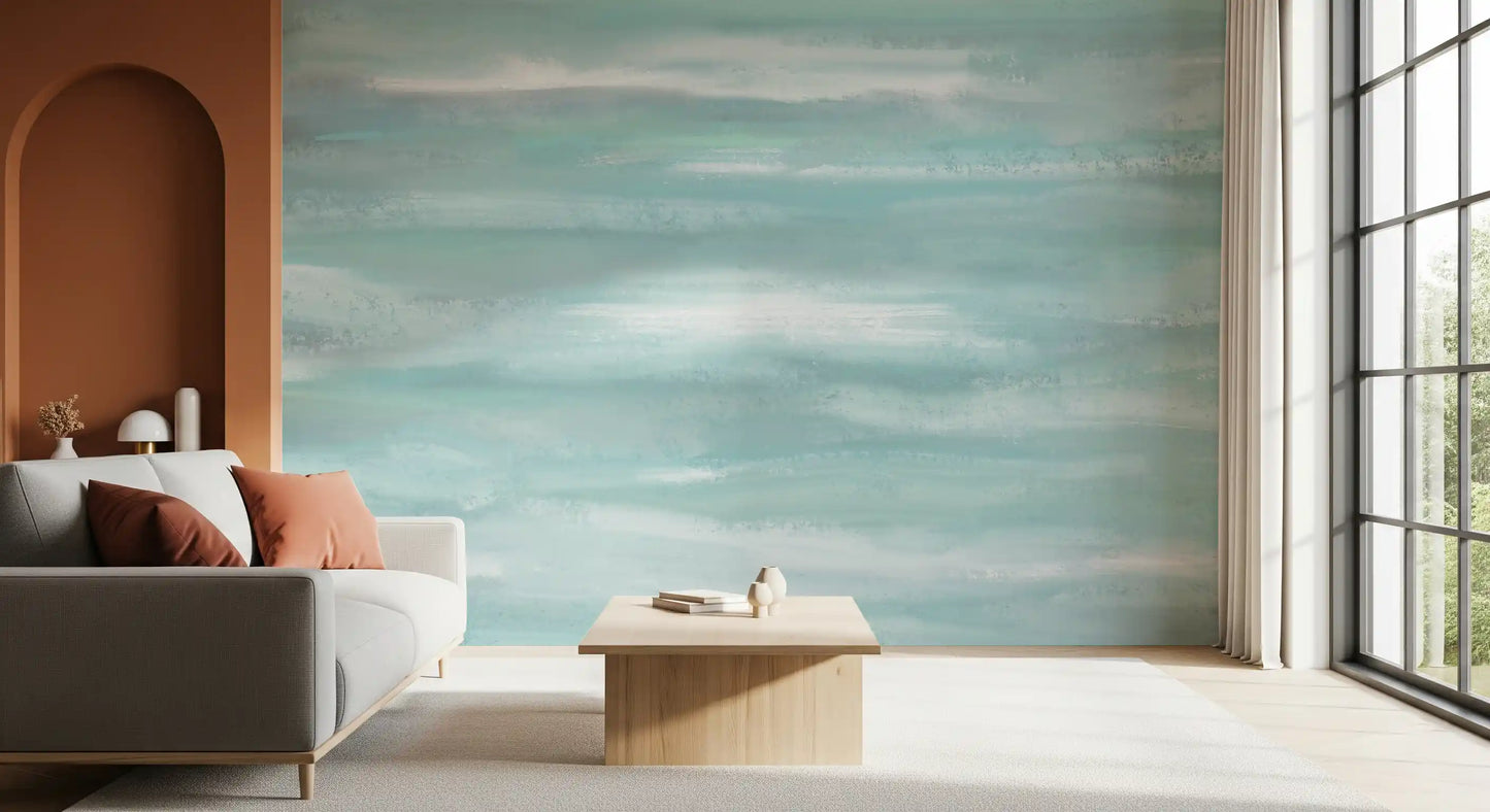 Aqua Horizon Strokes Wall Mural