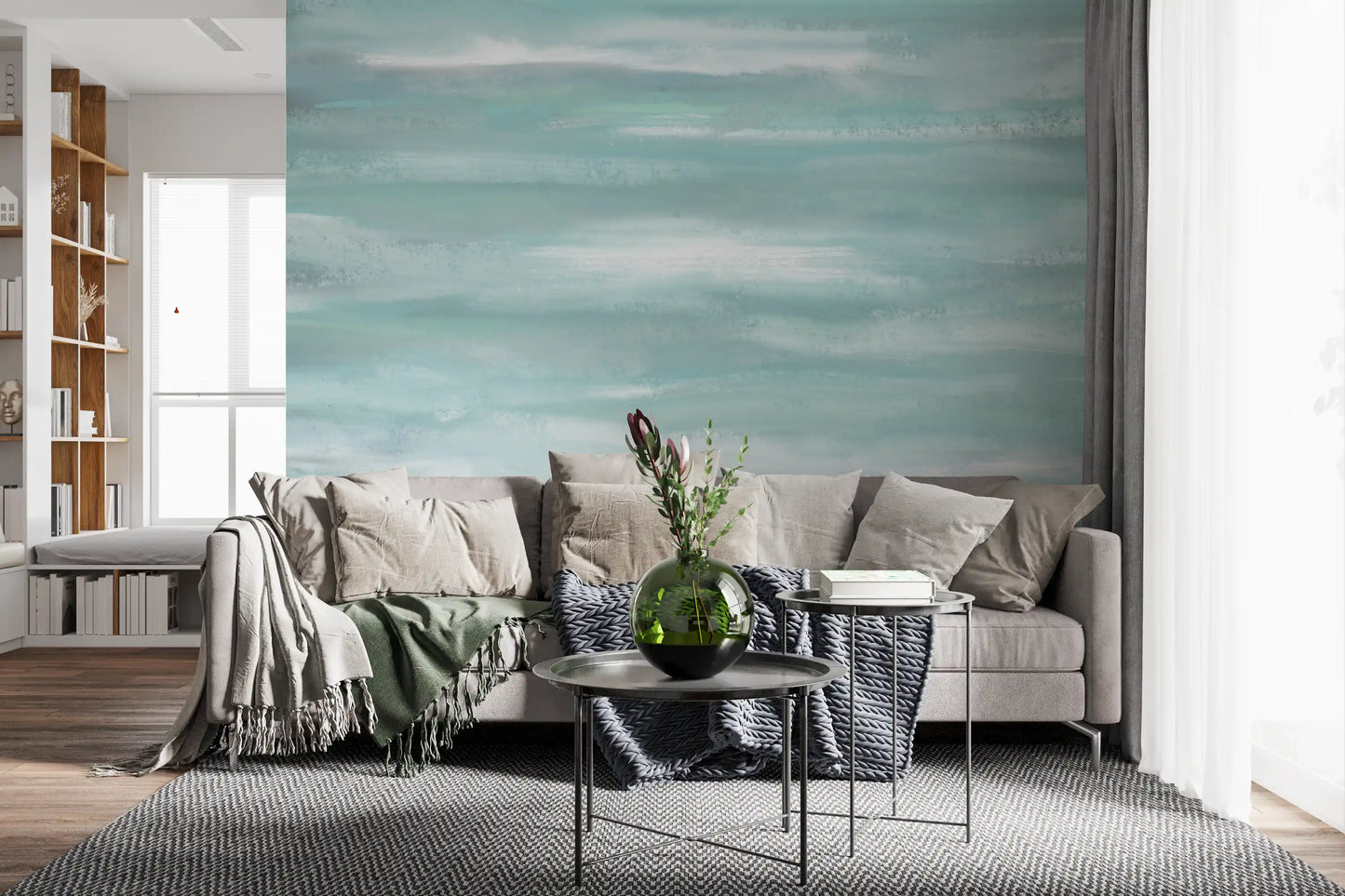 Aqua Horizon Strokes Wall Mural