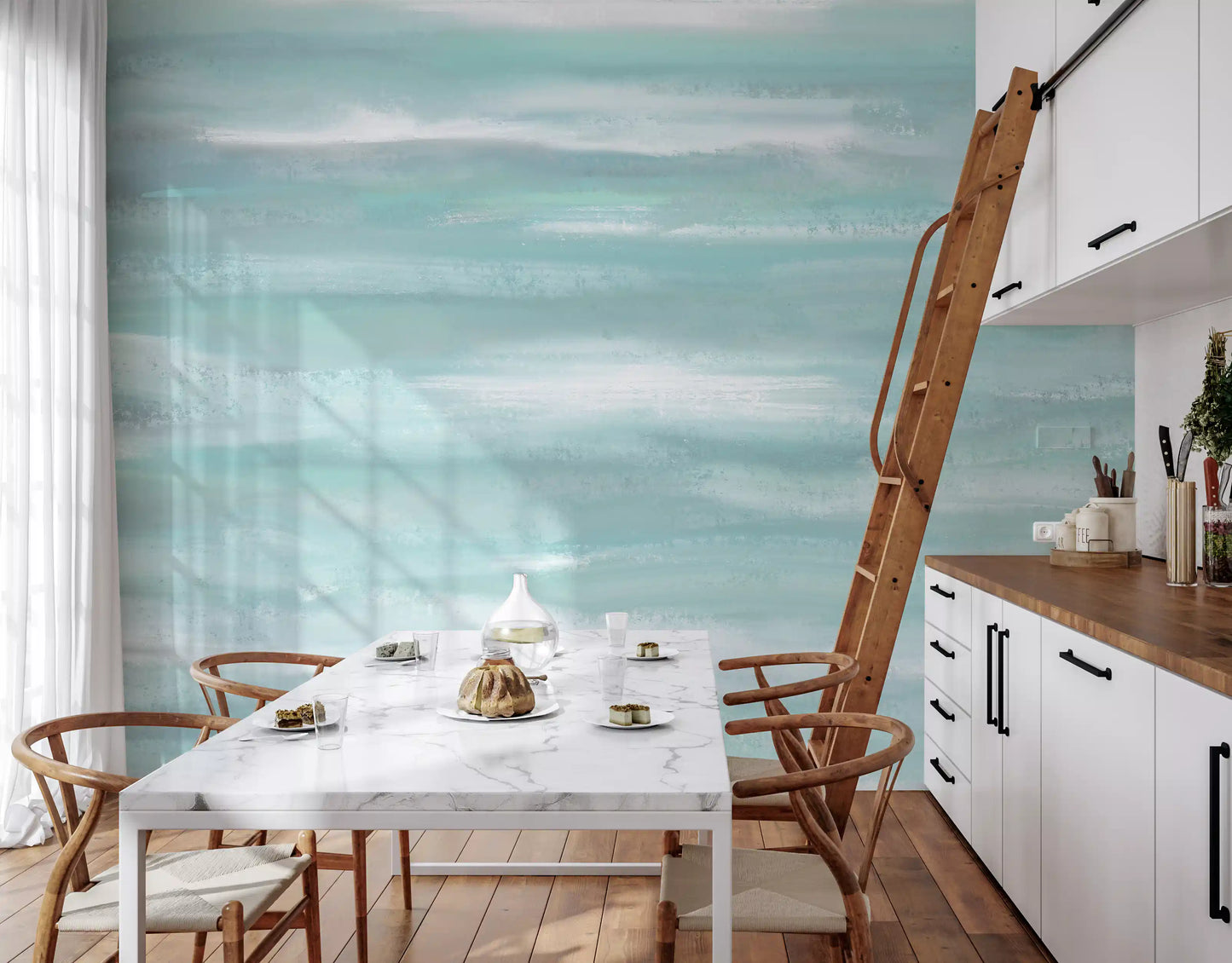 Aqua Horizon Strokes Wall Mural