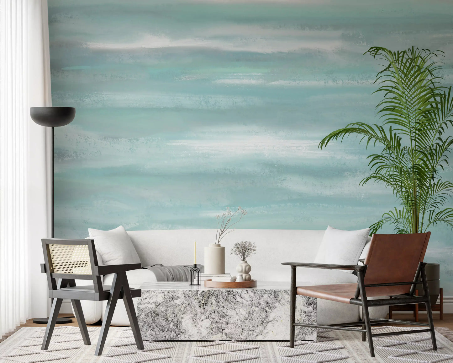Aqua Horizon Strokes Wall Mural