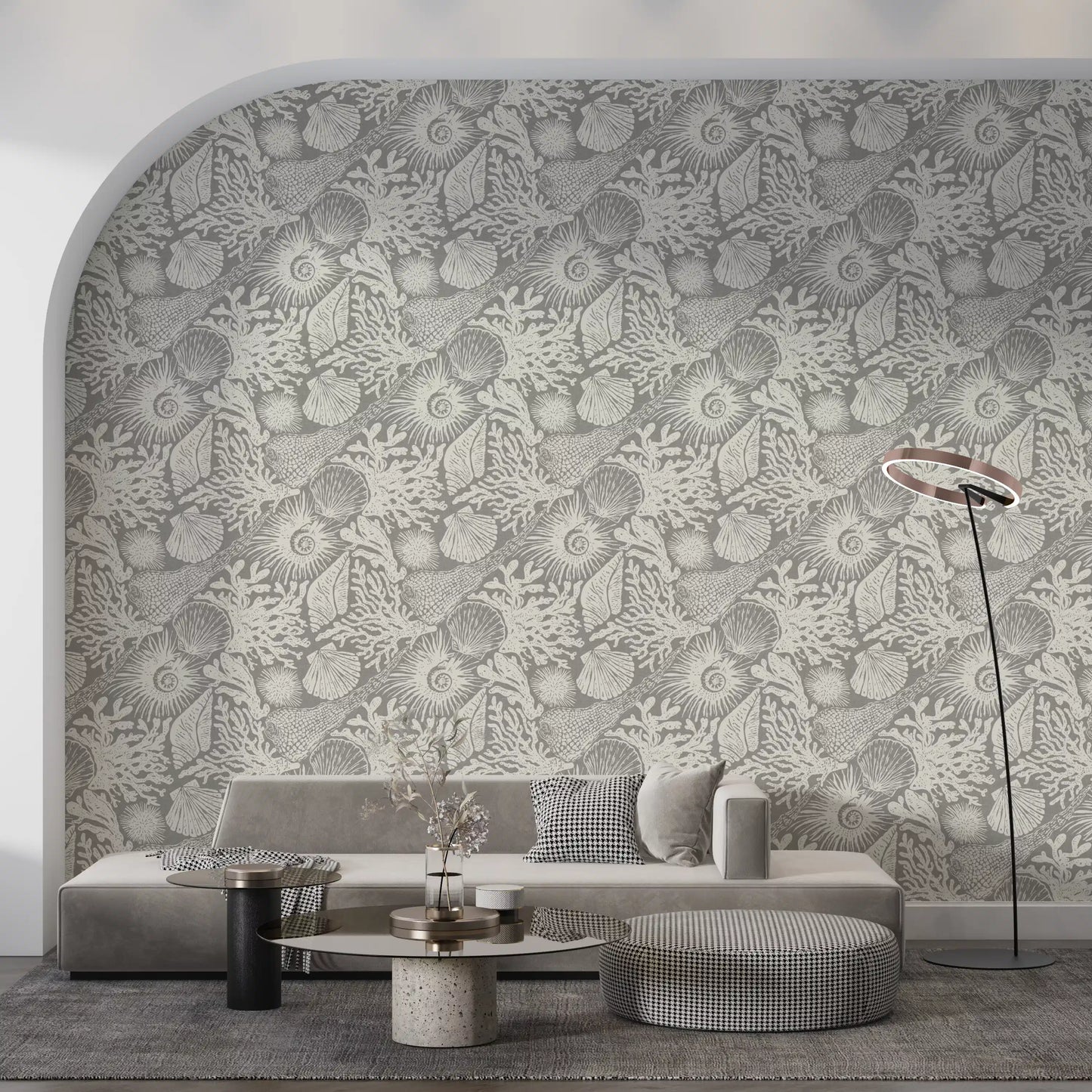 Boho Seashell & Coral Gray Wallpaper⁠