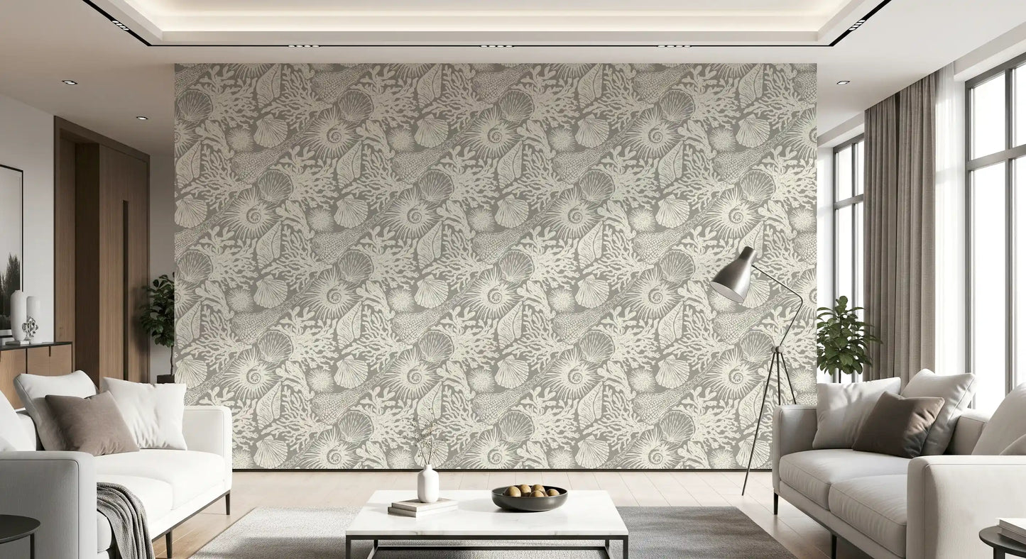 Boho Seashell & Coral Gray Wallpaper⁠
