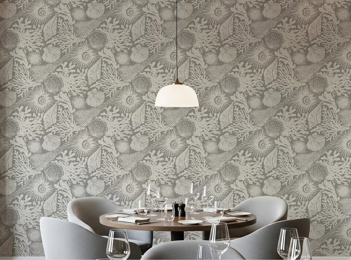 Boho Seashell & Coral Gray Wallpaper⁠