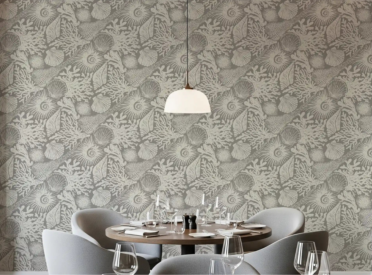 Boho Seashell & Coral Gray Wallpaper⁠