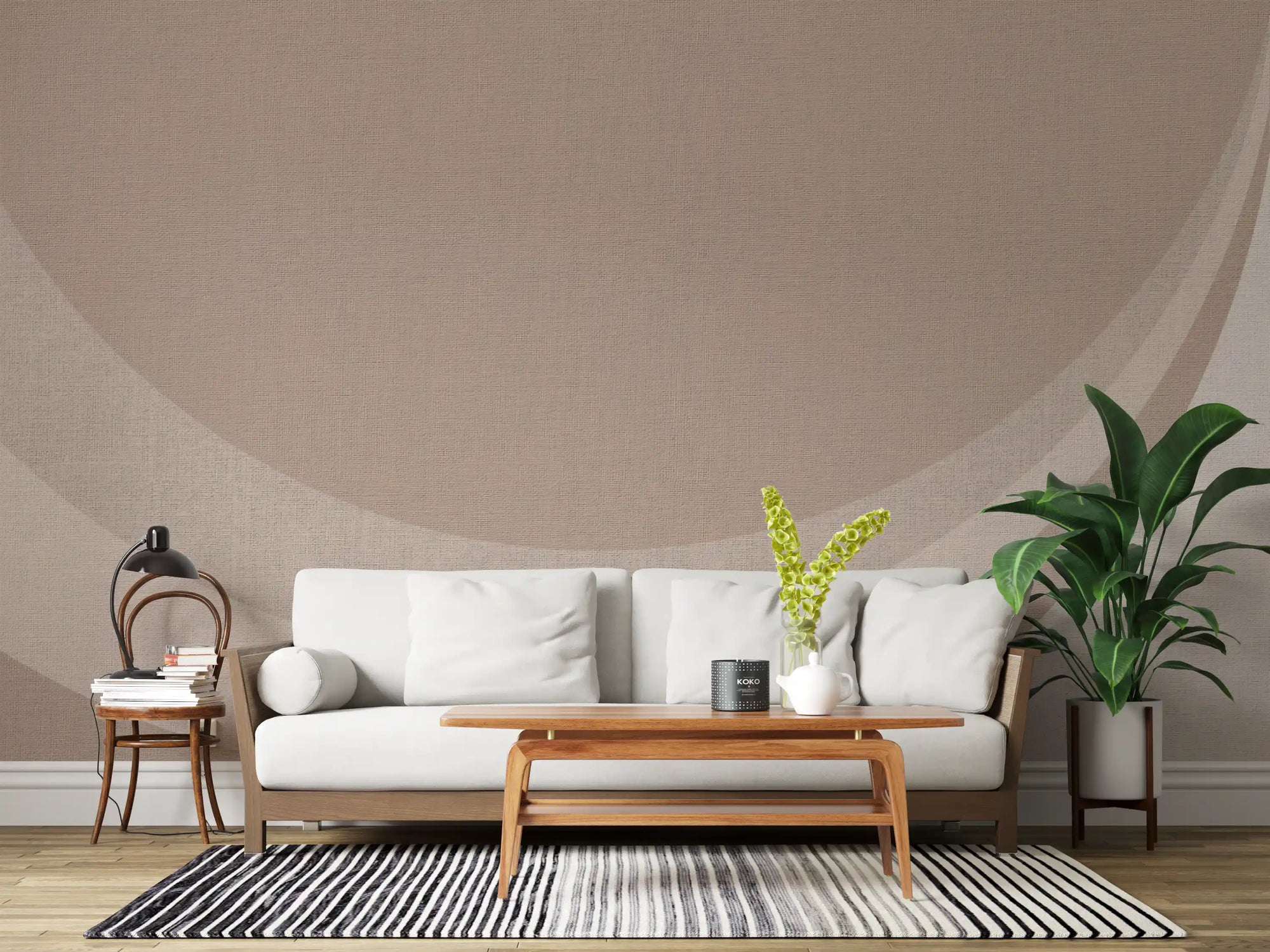 Cream living room lounge anchored by Canvas Ripple Elegance abstract wall mural