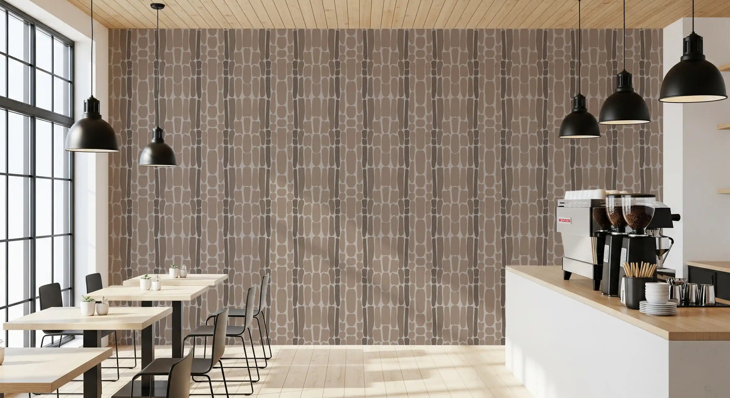 Open Café and restaurant backed by hand-painted stone mosaic wallpaper
