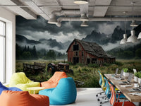 Weathered red barn under heavy storm clouds on Rustic Thunder wall mural